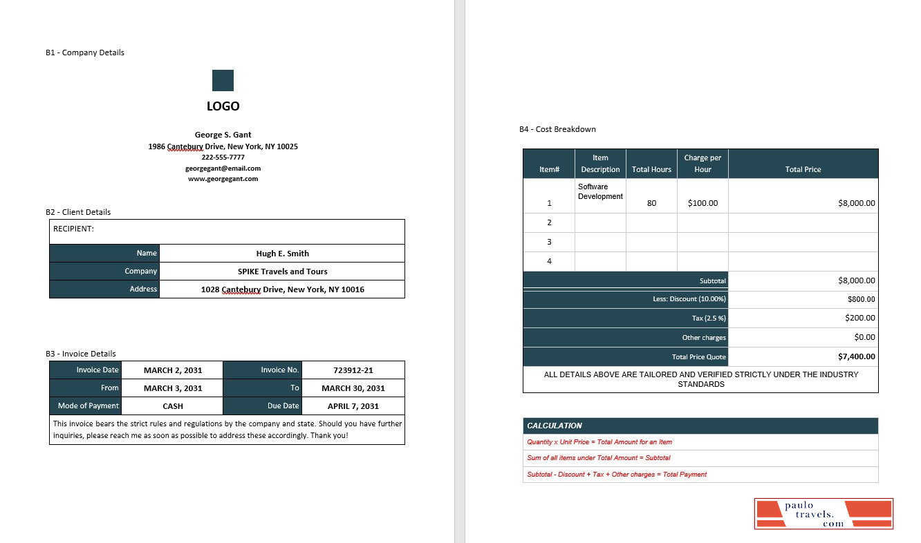 Sample Freelance Invoice Template PSD template